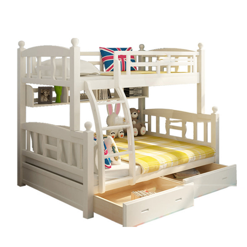 Solid Wood Bunk Bed Modern Style White Bunk Bed with Guardrail