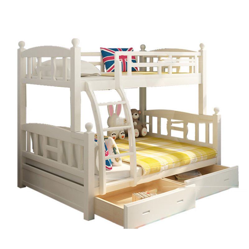Solid Wood Bunk Bed Modern Style White Bunk Bed with Guardrail