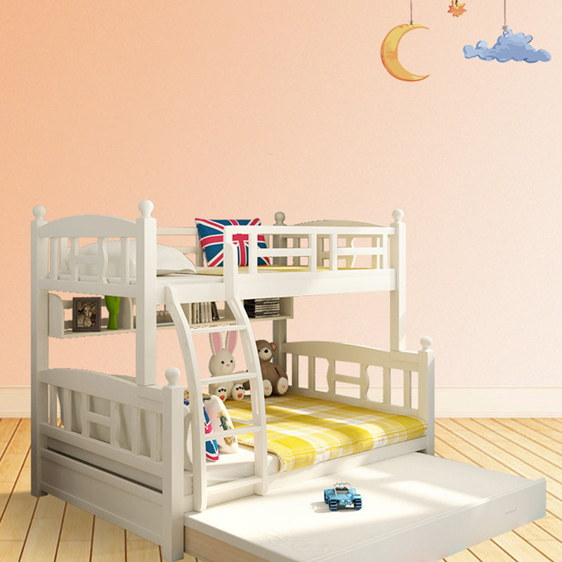 Solid Wood Bunk Bed Modern Style White Bunk Bed with Guardrail