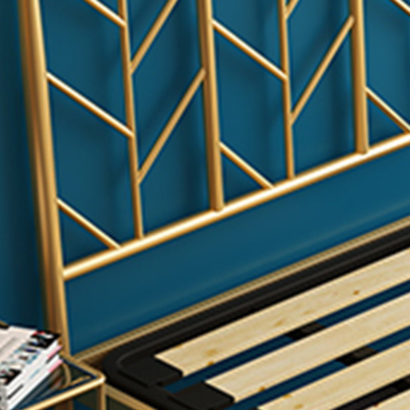 Finish Metallic Open-Frame Bed Glam Wire-Grid Iron Bed Frame with Headboard in Gold