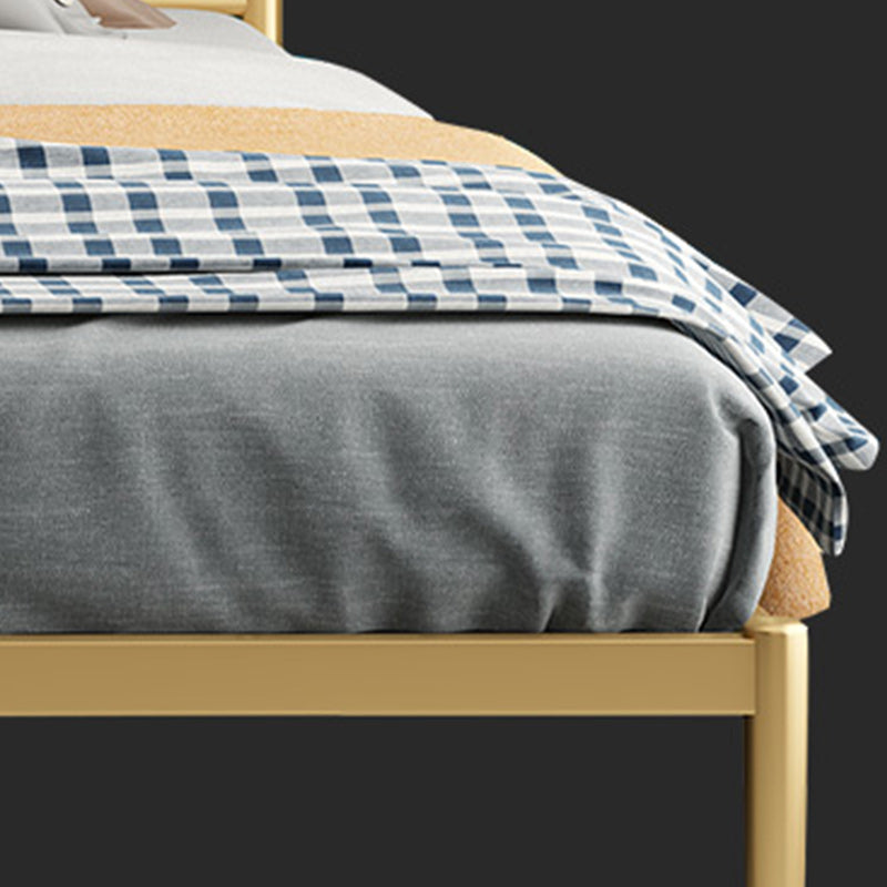 Finish Metallic Open-Frame Bed Glam Wire-Grid Iron Bed Frame with Headboard in Gold