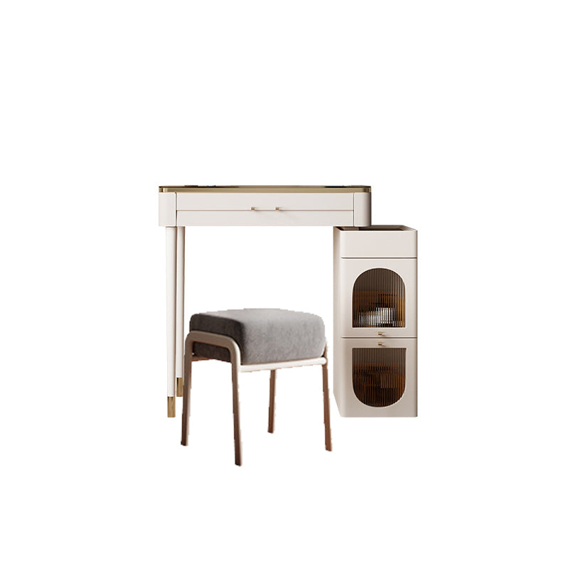 White Make-up Vanity Glass Top Makeup Vanity Desk Table with Drawer