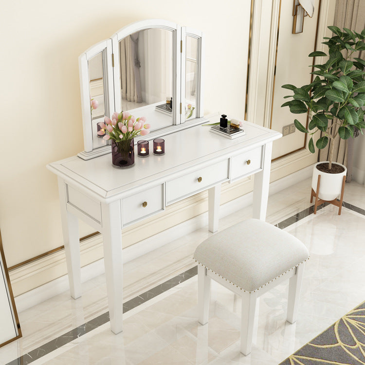 Traditional 3-Drawer Wood Dressing Table with Mirror Makeup Vanity Stool