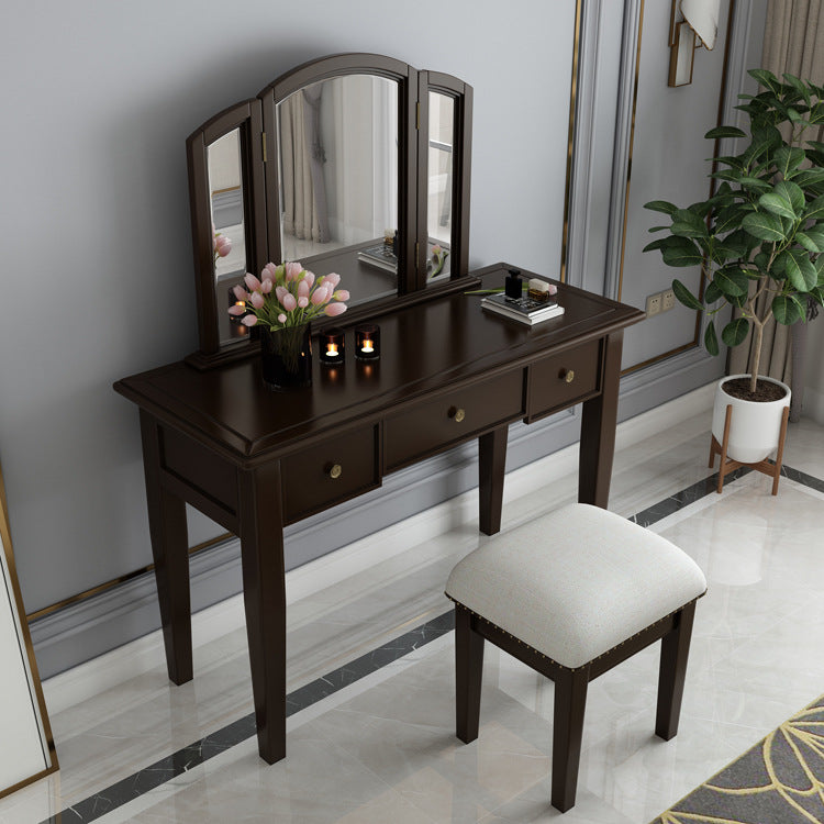 Traditional 3-Drawer Wood Dressing Table with Mirror Makeup Vanity Stool