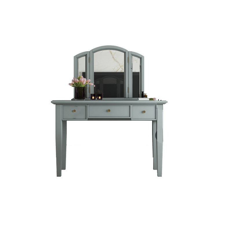 Traditional 3-Drawer Wood Dressing Table with Mirror Makeup Vanity Stool