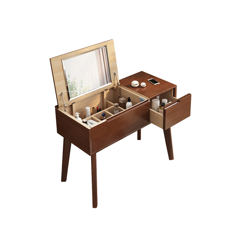 Scandinavian 29.52" Height Solid Wood Table Makeup Vanity with Mirror