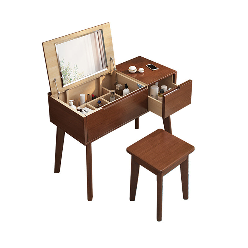 Scandinavian 29.52" Height Solid Wood Table Makeup Vanity with Mirror