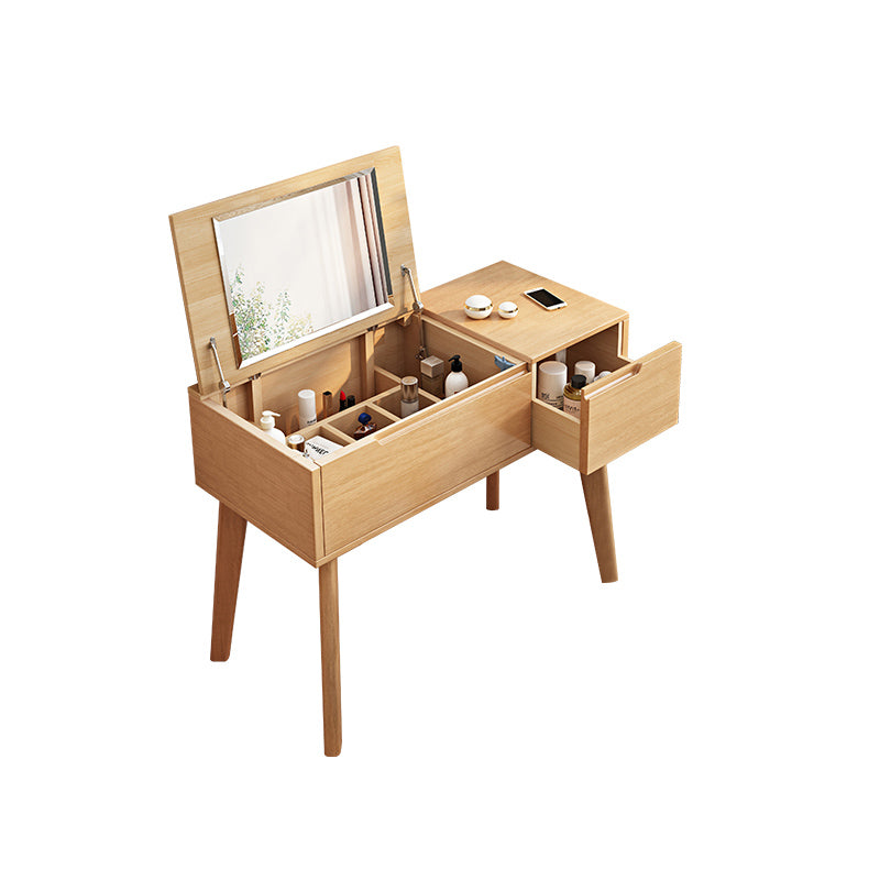 Scandinavian 29.52" Height Solid Wood Table Makeup Vanity with Mirror