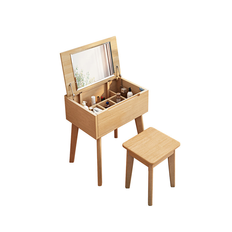 Scandinavian 29.52" Height Solid Wood Table Makeup Vanity with Mirror