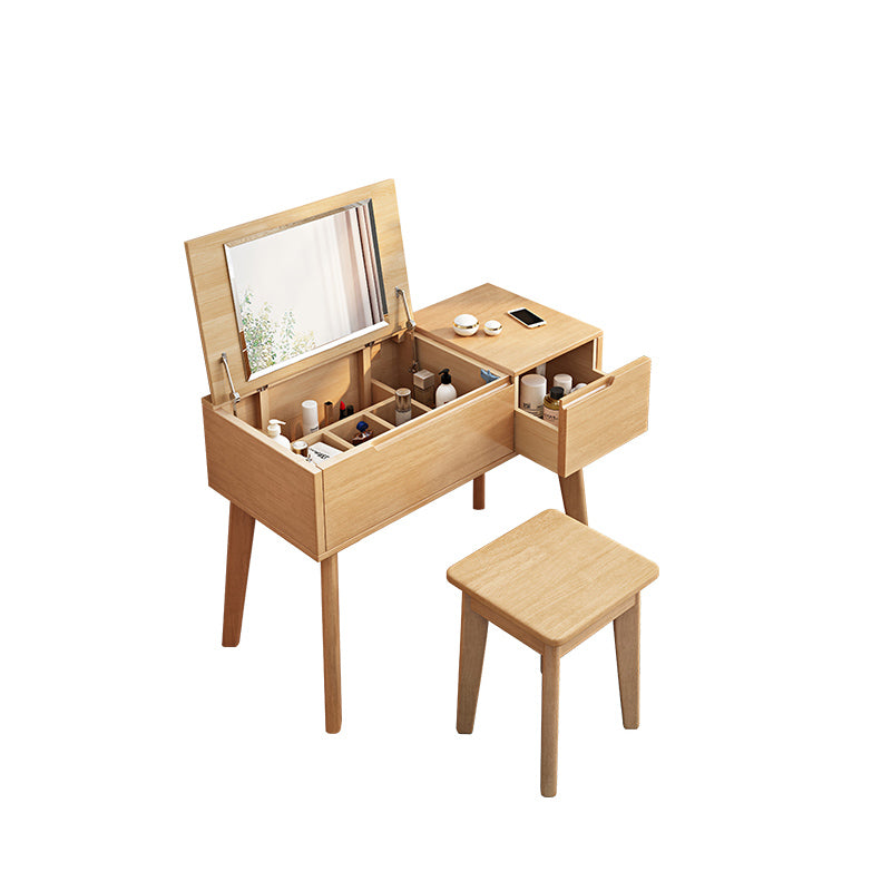 Scandinavian 29.52" Height Solid Wood Table Makeup Vanity with Mirror
