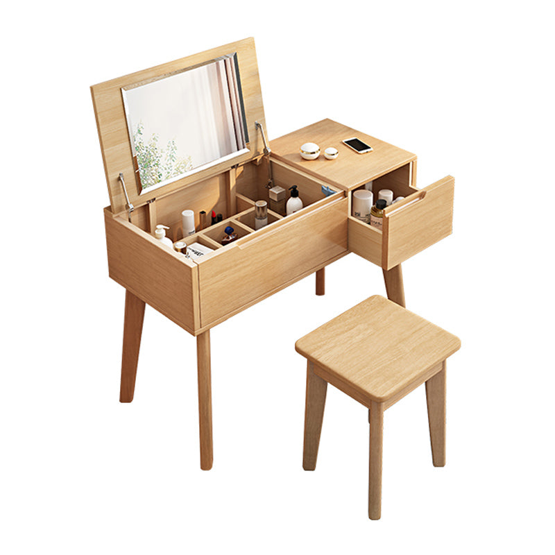 Scandinavian 29.52" Height Solid Wood Table Makeup Vanity with Mirror