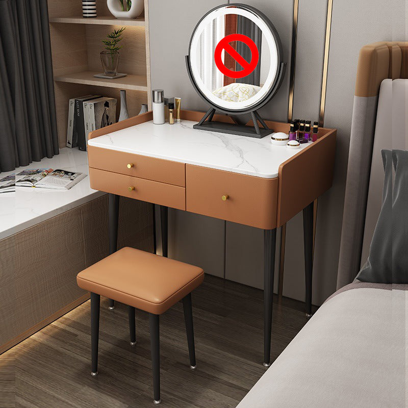 Glam 31.49 " Height Slate Table Top Makeup Vanity Stool with 3 Drawers