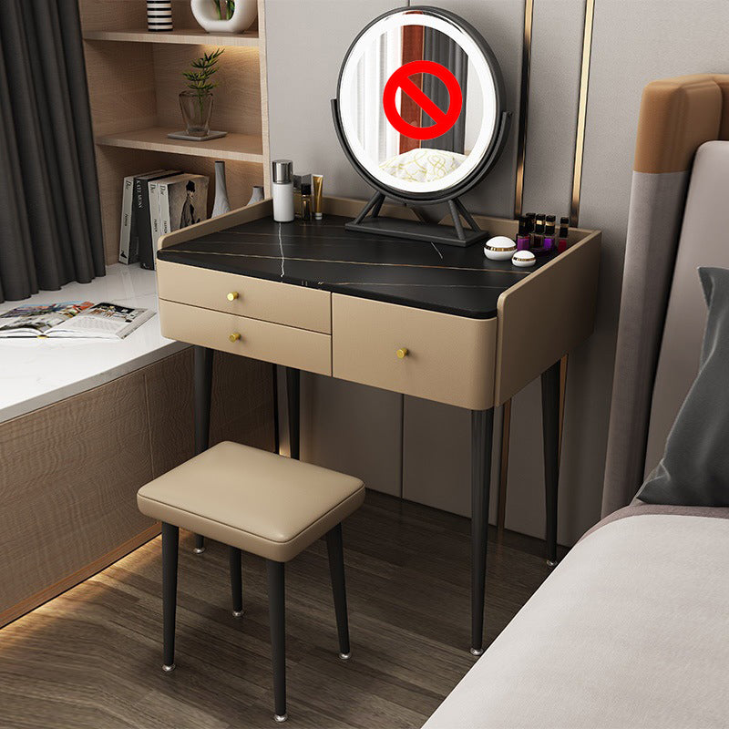 Glam 31.49 " Height Slate Table Top Makeup Vanity Stool with 3 Drawers