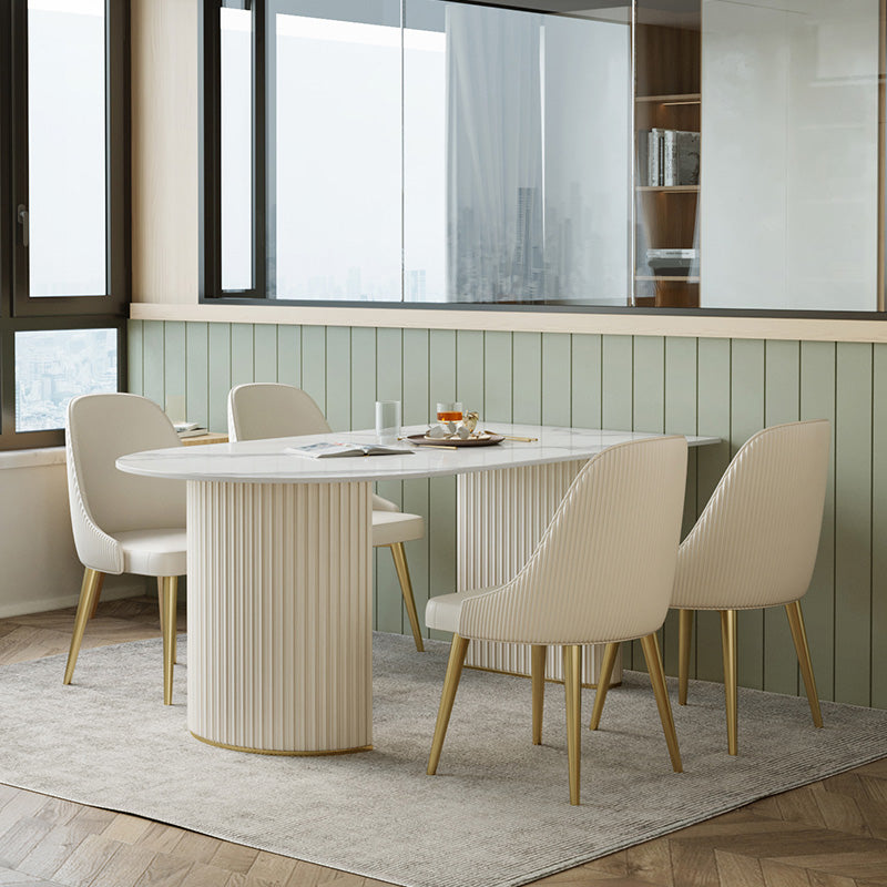 White Base Dining Table Modern Stone Dinette Table for Dining Room