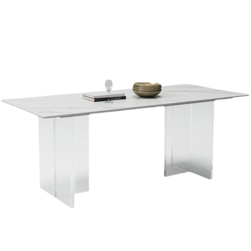Medieval Modern Stone Dining Table Double Pedestal Rectangle Table for Dining Room