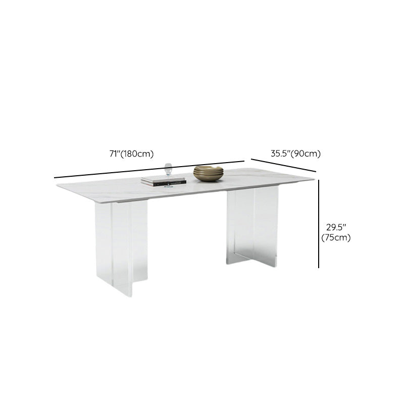 Medieval Modern Stone Dining Table Double Pedestal Rectangle Table for Dining Room