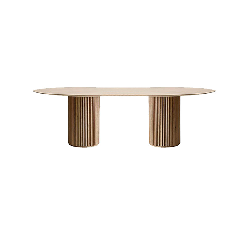 Modern Wood Ellipse Dining Table Double Pedestal Table for Dining Room