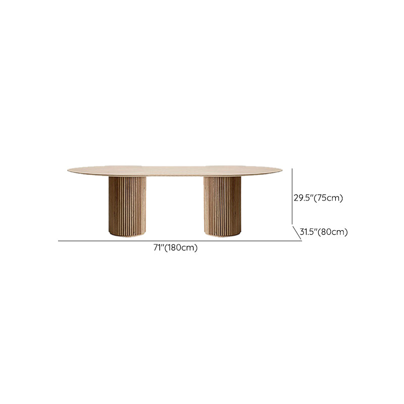 Modern Wood Ellipse Dining Table Double Pedestal Table for Dining Room