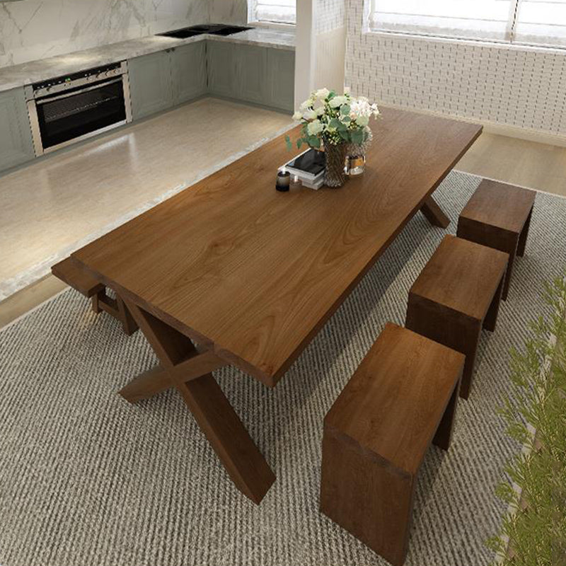 Industrial Style Wood Dining Table Rectangle Dining Table with Wooden Legs
