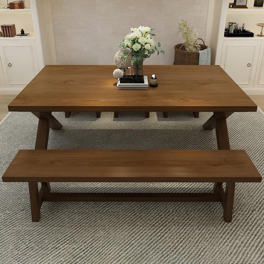Industrial Style Wood Dining Table Rectangle Dining Table with Wooden Legs