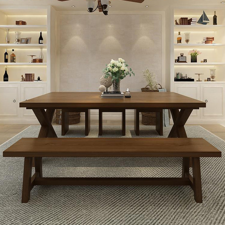 Industrial Style Wood Dining Table Rectangle Dining Table with Wooden Legs