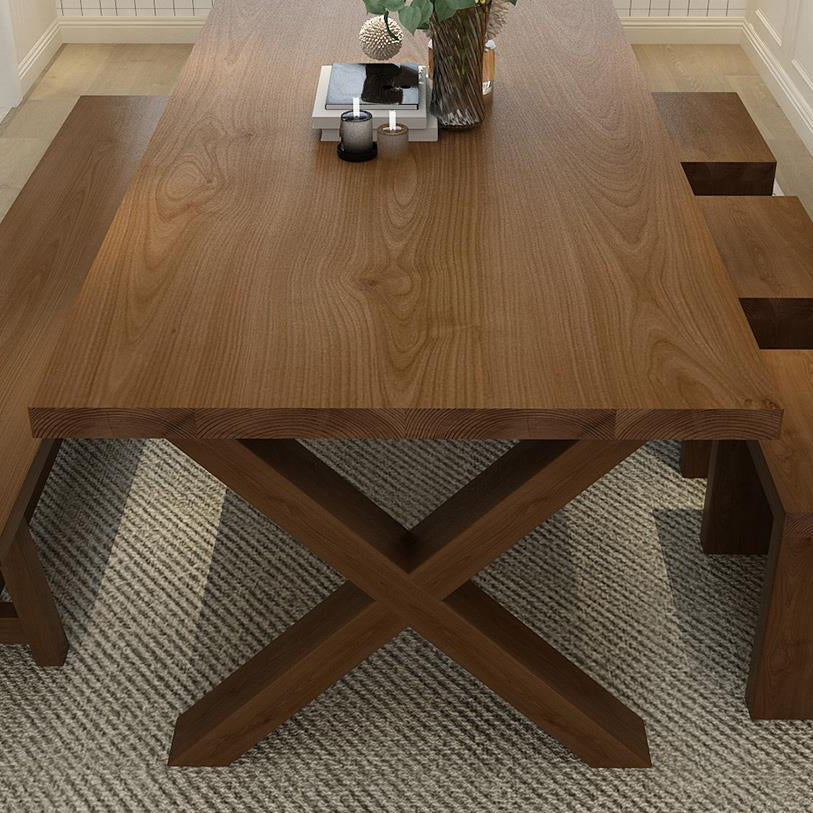 Industrial Style Wood Dining Table Rectangle Dining Table with Wooden Legs