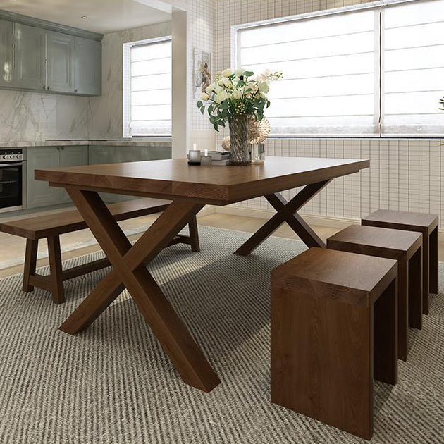 Industrial Style Wood Dining Table Rectangle Dining Table with Wooden Legs