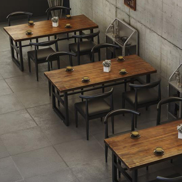 Industrial Style Wood Dining Table Rectangle Dining Table with Metal Base