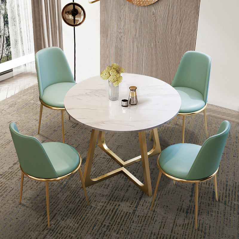 Glam Stone Round Dining Table Double Pedestal Table for Dining Room