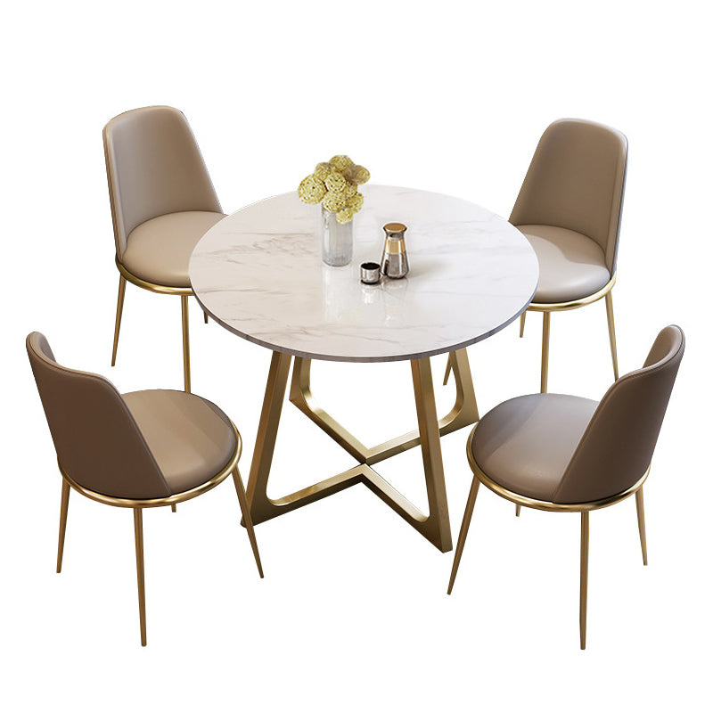 Glam Stone Round Dining Table Double Pedestal Table for Dining Room