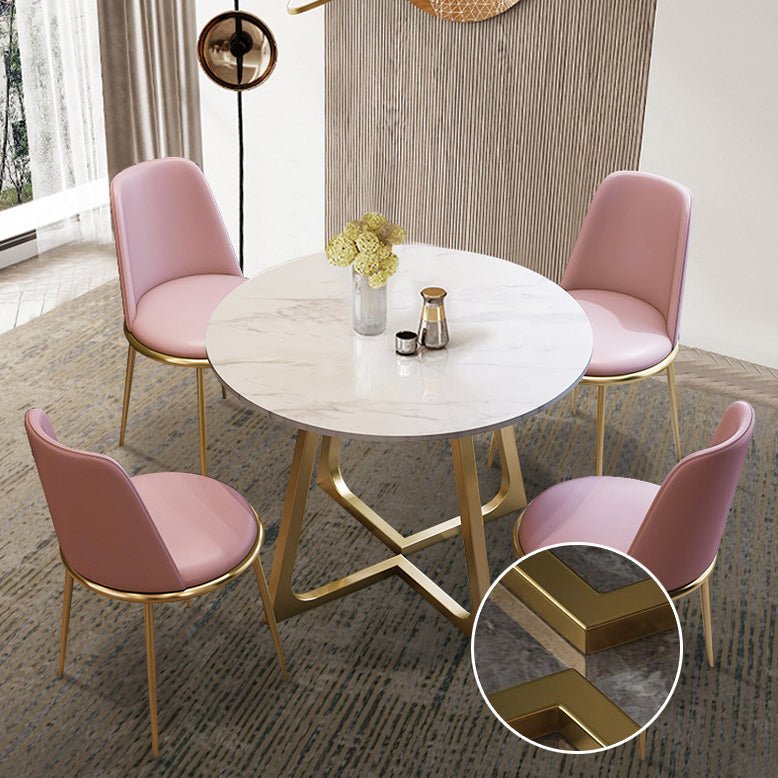 Glam Stone Round Dining Table Double Pedestal Table for Dining Room