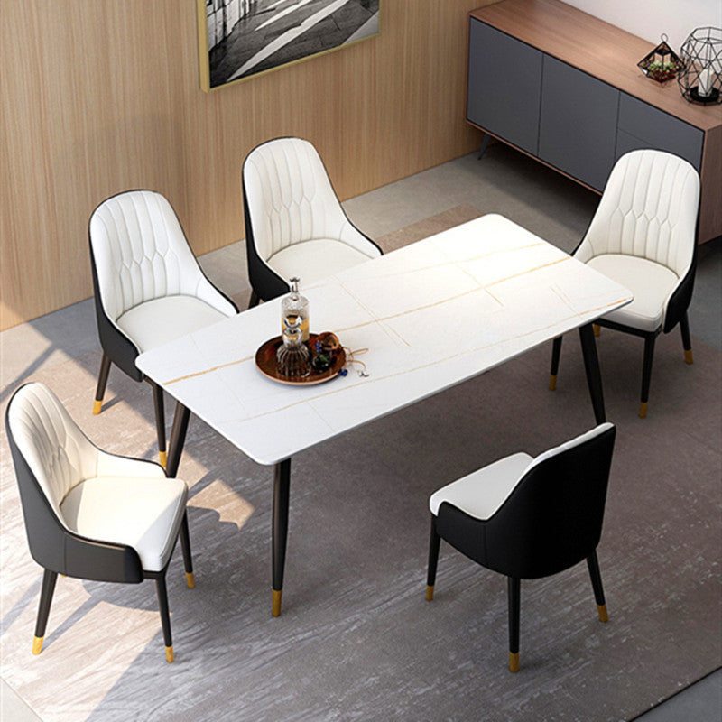 Modern Stone Rectangle Dining Table 4 Black Legs Table for Dining Room