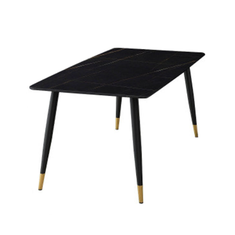 Modern Stone Rectangle Dining Table 4 Black Legs Table for Dining Room