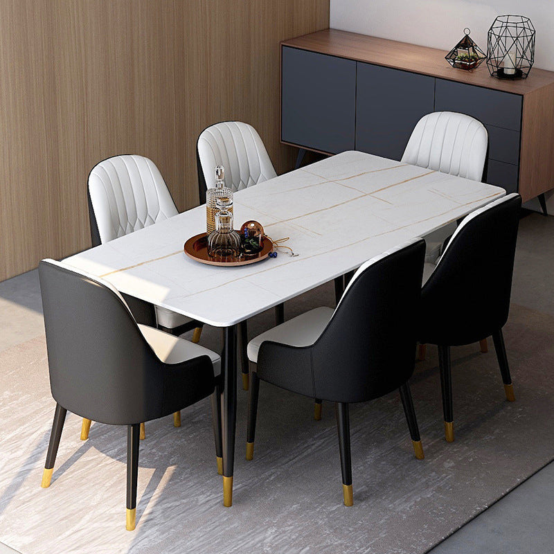 Modern Stone Rectangle Dining Table 4 Black Legs Table for Dining Room