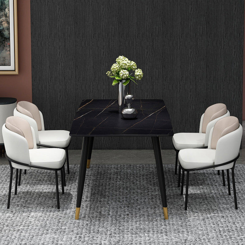 Modern Stone Rectangle Dining Table 4 Black Legs Table for Dining Room