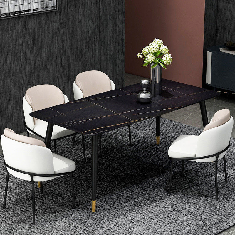 Modern Stone Rectangle Dining Table 4 Black Legs Table for Dining Room