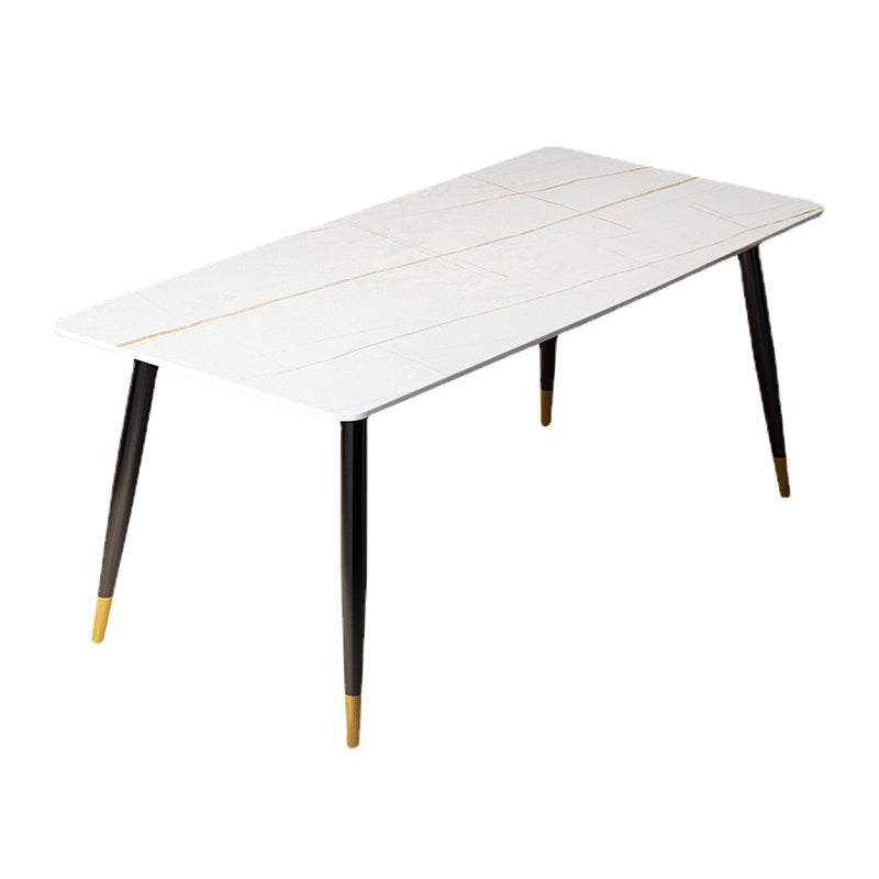Modern Stone Rectangle Dining Table 4 Black Legs Table for Dining Room