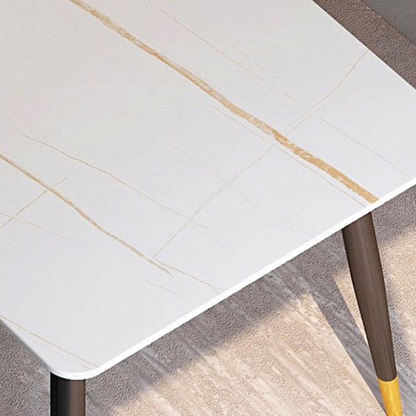 Modern Stone Rectangle Dining Table 4 Black Legs Table for Dining Room