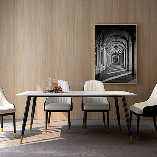 Modern Stone Rectangle Dining Table 4 Black Legs Table for Dining Room