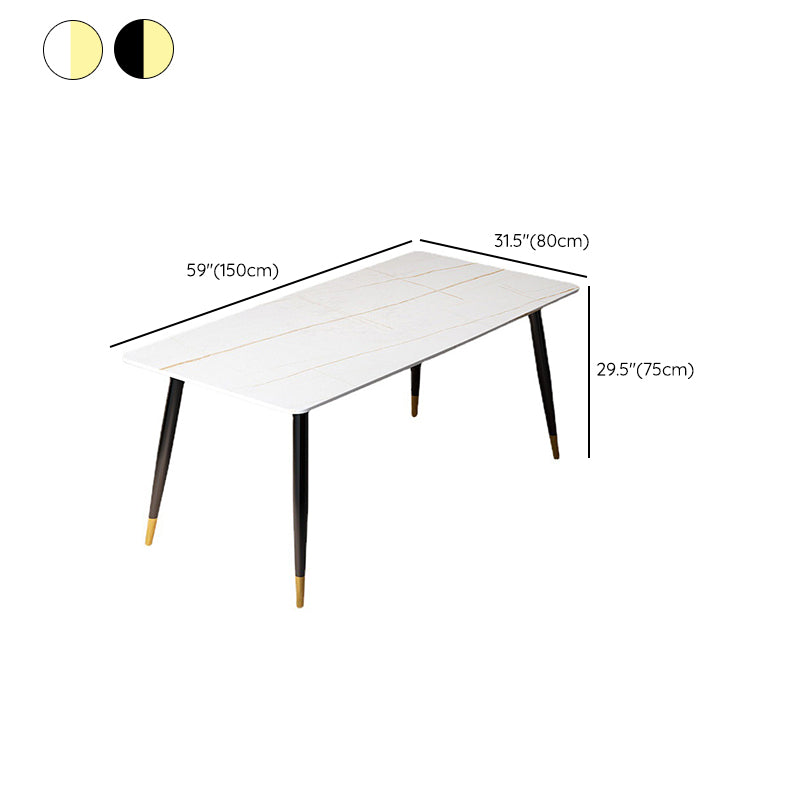 Modern Stone Rectangle Dining Table 4 Black Legs Table for Dining Room