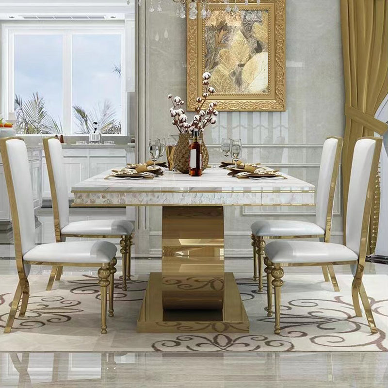 Glam Style Dining Faux Marble Table Dining Rectangle Table for Home