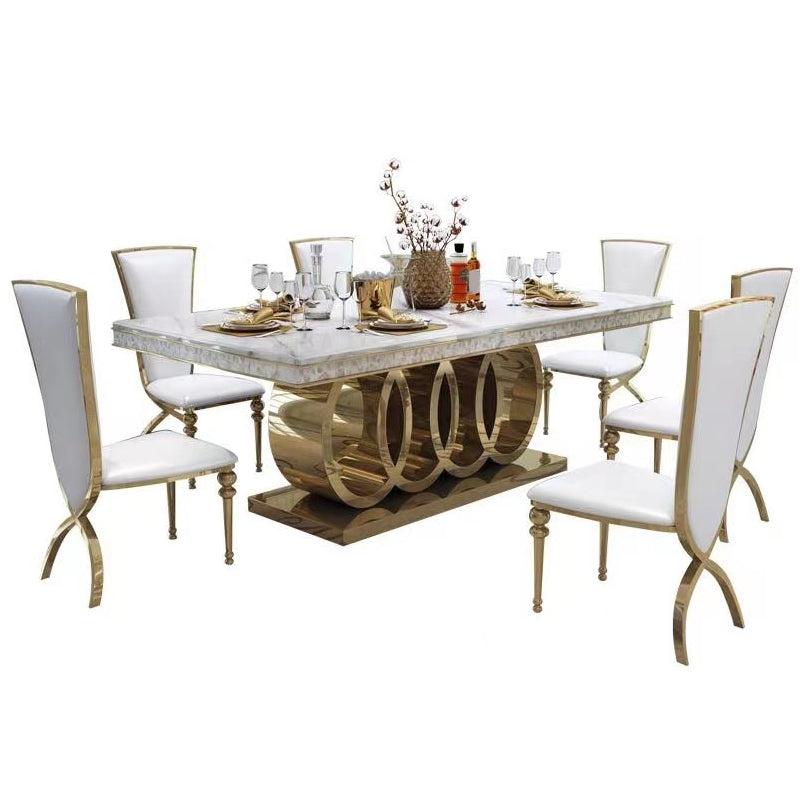 Glam Style Dining Faux Marble Table Dining Rectangle Table for Home