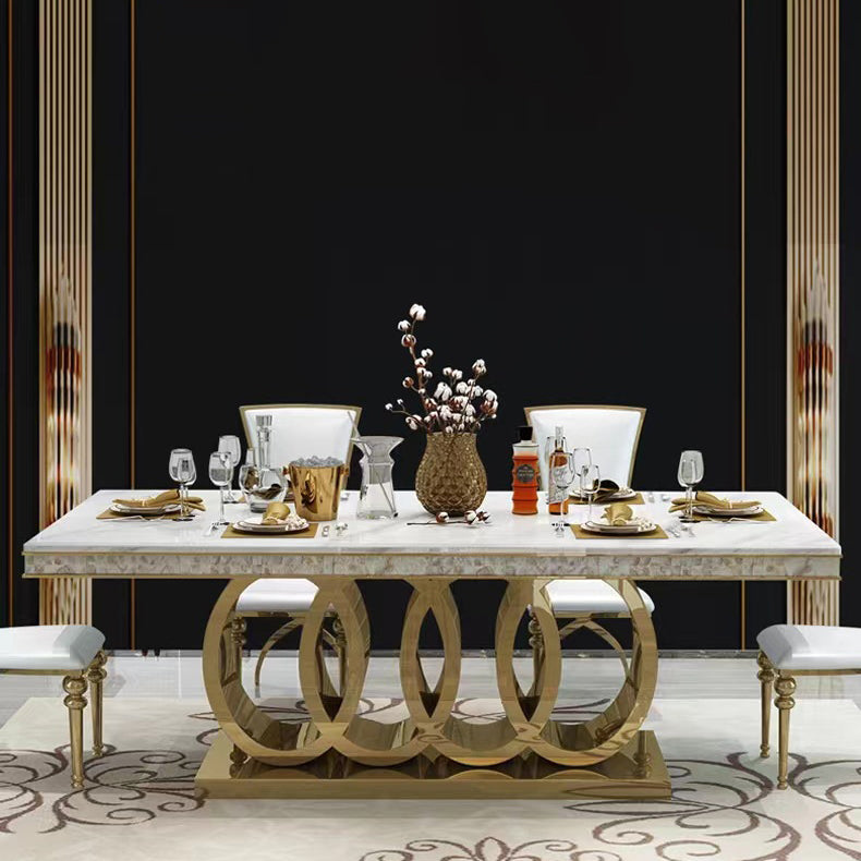 Glam Style Dining Faux Marble Table Dining Rectangle Table for Home