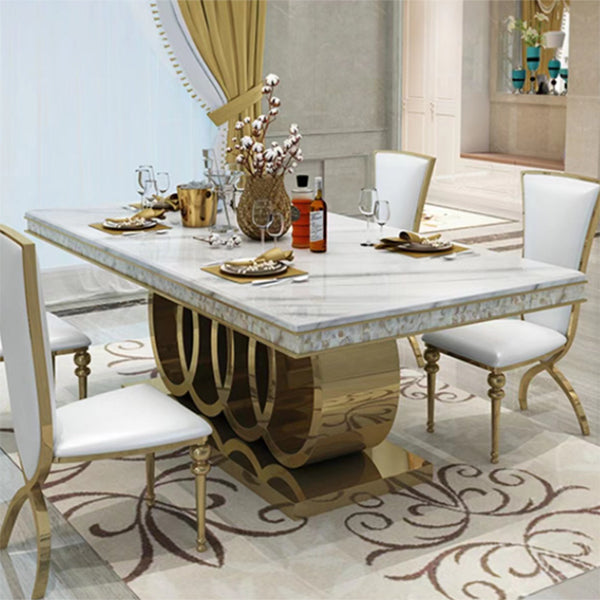 Glam Style Dining Faux Marble Table Dining Rectangle Table for Home