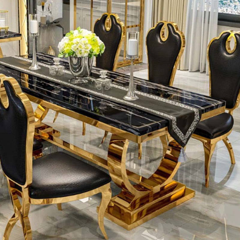 Glam Dining Faux Marble Table Dining Rectangle Table with Metal Base for Home Use