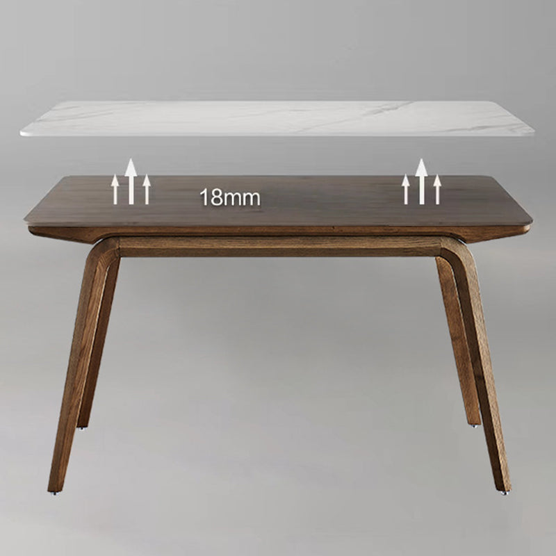 Modern Rectangle Dining Table Sintered Stone Table with Wooden Legs
