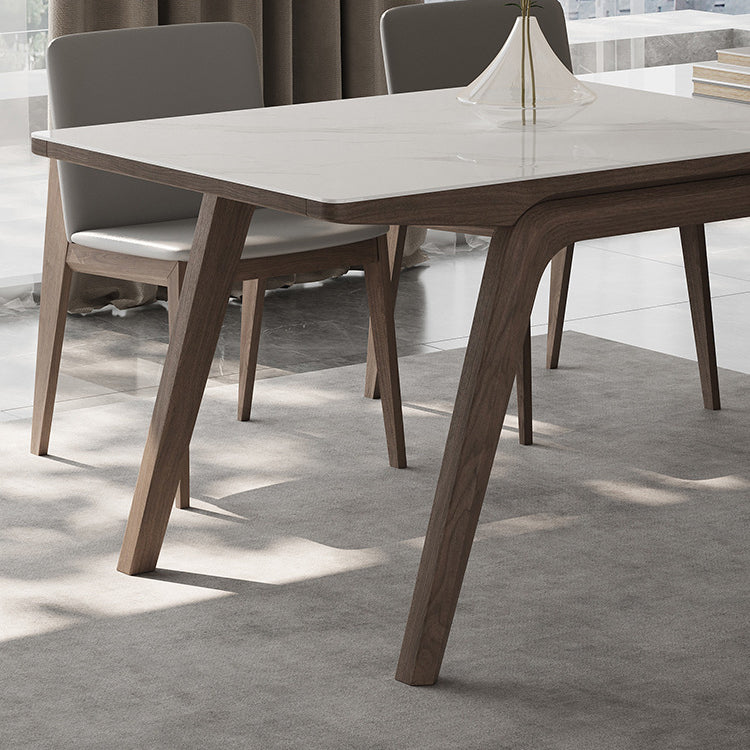 Modern Rectangle Dining Table Sintered Stone Table with Wooden Legs