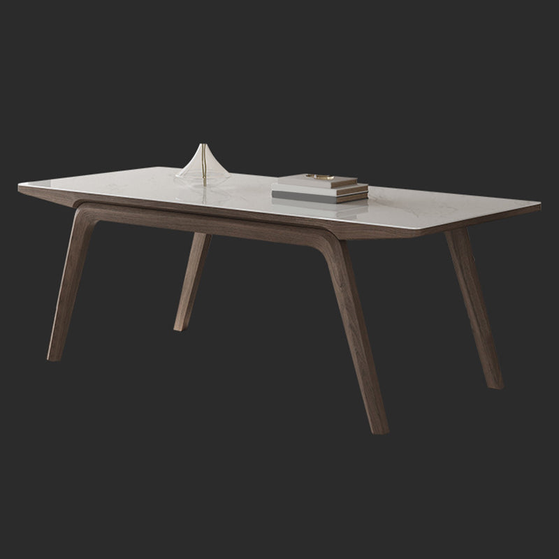 Modern Rectangle Dining Table Sintered Stone Table with Wooden Legs