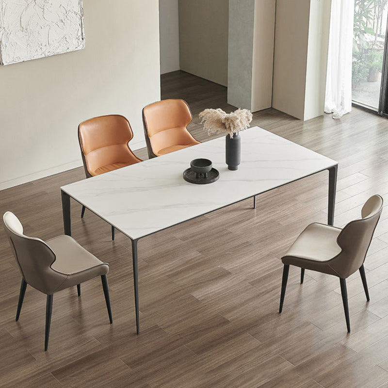 Industrial Style Rectangle Dining Table Sintered Stone Table with Metal Legs for Kitchen