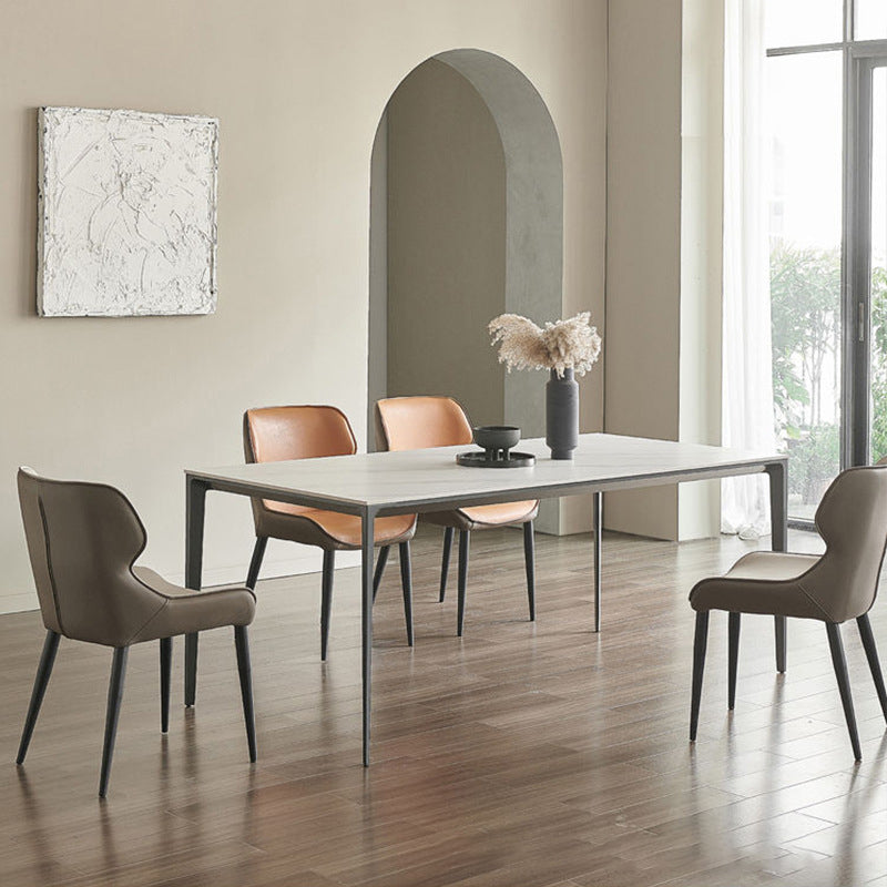 Industrial Style Rectangle Dining Table Sintered Stone Table with Metal Legs for Kitchen